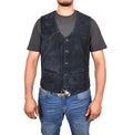 DR121 Men's Leather Suede Cowboy Waistcoat Navy 1