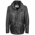 DR192 Men's Leather Parka Detachable Hoodie Black 1