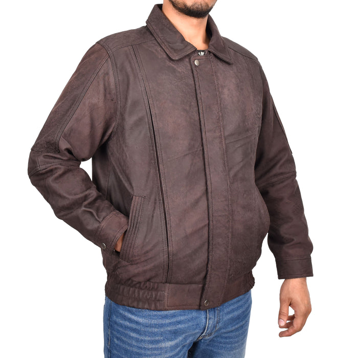 DR107 Men's Leather Classic Blouson Jacket Brown Nubuck 5