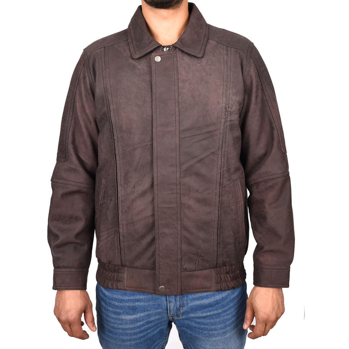 DR107 Men's Leather Classic Blouson Jacket Brown Nubuck 1