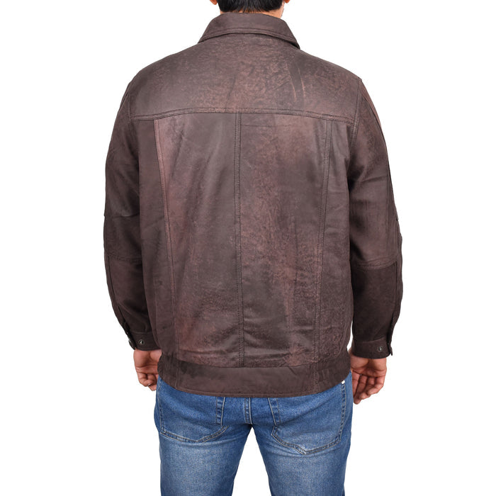 DR107 Men's Leather Classic Blouson Jacket Brown Nubuck 3