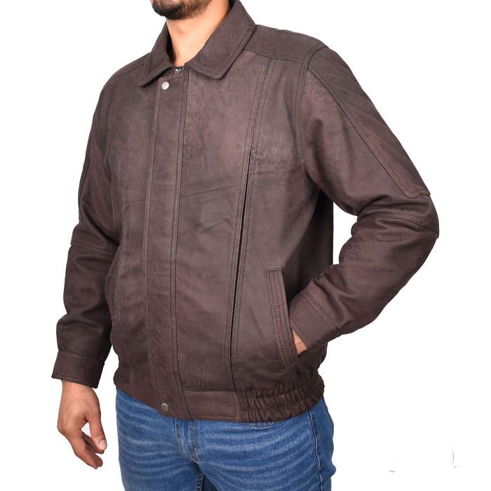 DR107 Men's Leather Classic Blouson Jacket Brown Nubuck 7