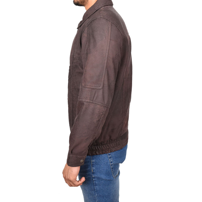 DR107 Men's Leather Classic Blouson Jacket Brown Nubuck 2