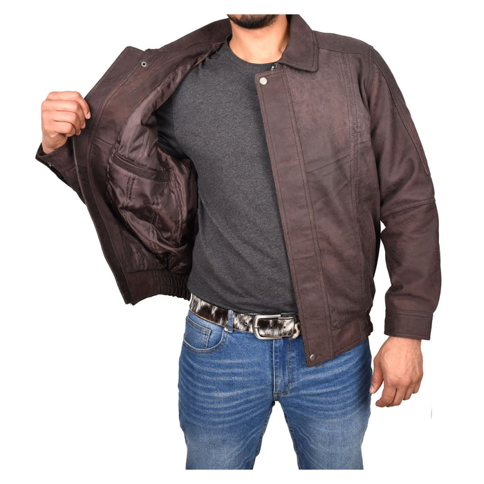 DR107 Men's Leather Classic Blouson Jacket Brown Nubuck 8