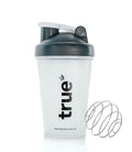True Protein white "Granite" shaker bottle with black flip lid and stainless-steel mixing ball — protein shaker (TrueProtein Australia)