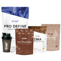 True Protein Pro Define weight-loss bundle with Hot Chocolate high-protein collagen drink, ZMA zinc/magnesium blend, high-protein Mousse snack and branded shaker — nutrition pack for weight loss and muscle support.