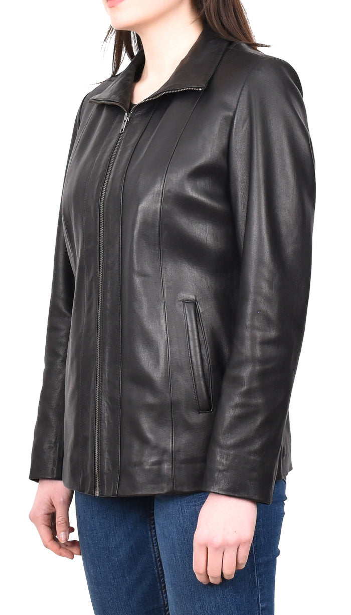 DR202 Women's Casual Semi Fitted Leather Jacket Black 2