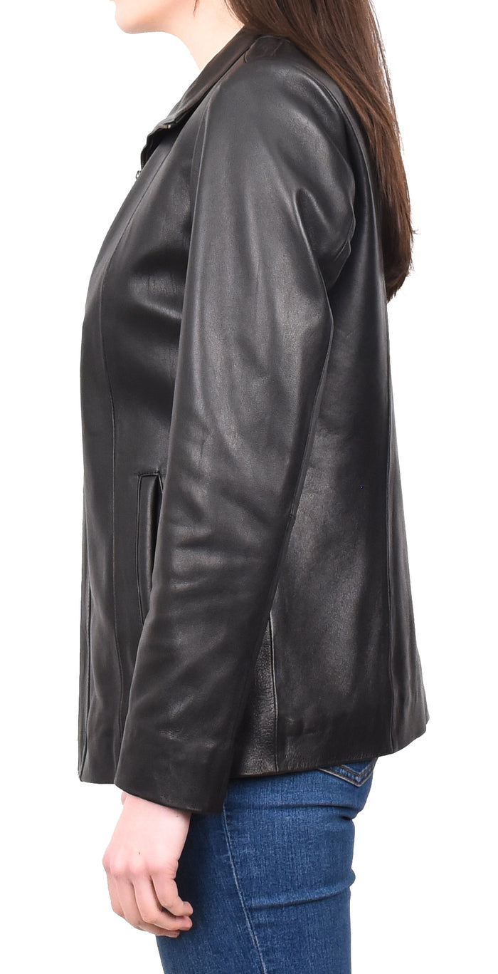 DR202 Women's Casual Semi Fitted Leather Jacket Black 3