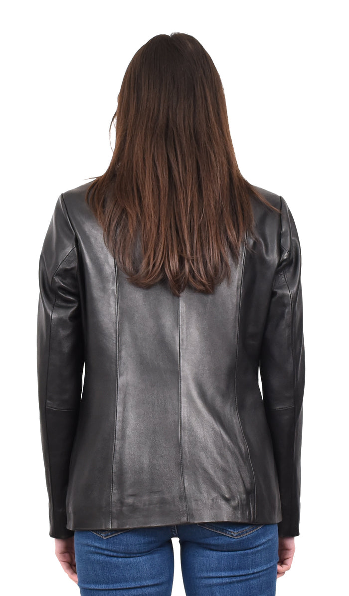 DR202 Women's Casual Semi Fitted Leather Jacket Black 4
