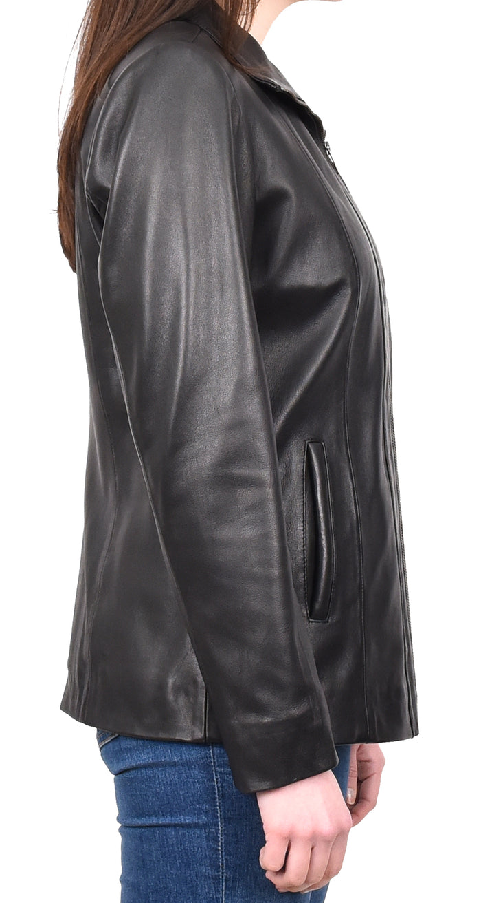 DR202 Women's Casual Semi Fitted Leather Jacket Black 5