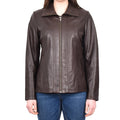DR202 Women's Casual Semi Fitted Leather Jacket Brown 1