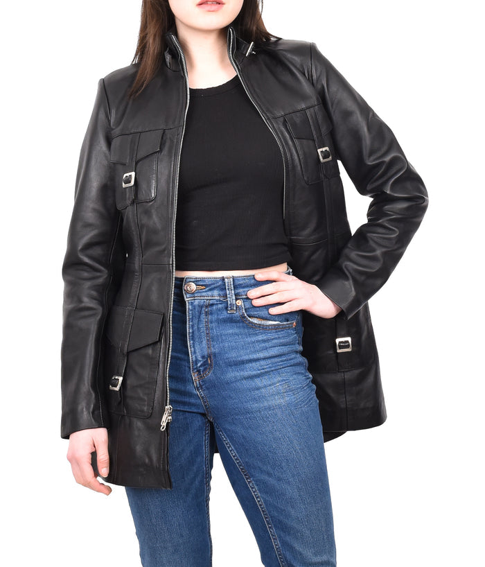 DR566 Women's Leather Jacket With Dual Zip Fastening Black 12