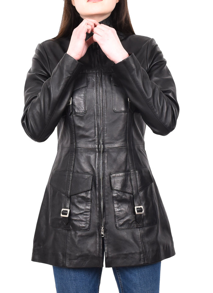 DR566 Women's Leather Jacket With Dual Zip Fastening Black 8