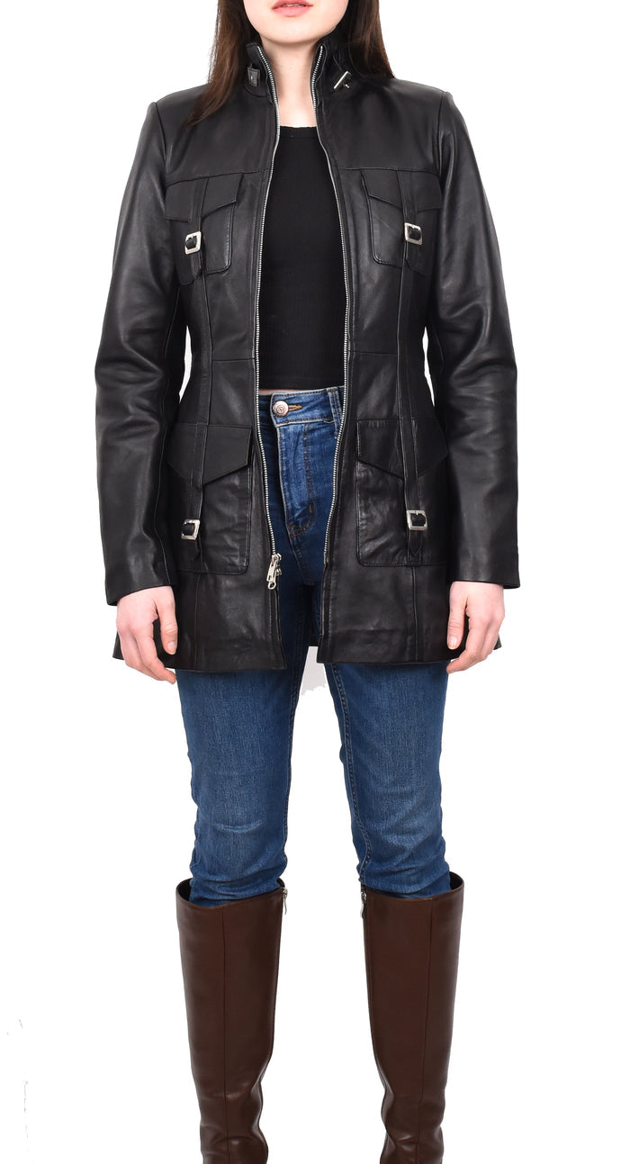 DR566 Women's Leather Jacket With Dual Zip Fastening Black 9