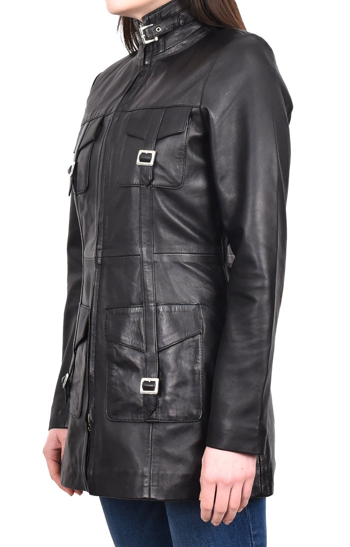 DR566 Women's Leather Jacket With Dual Zip Fastening Black 2