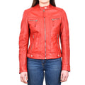 DR245 Women's Real Leather Biker Jacket Red 1