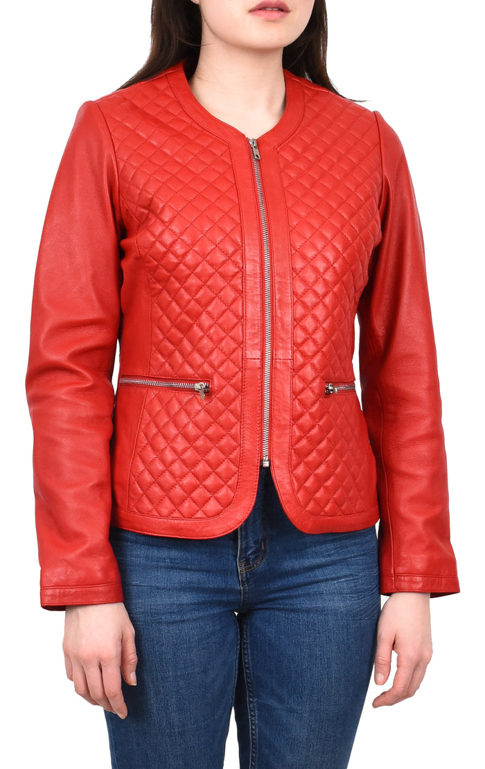 DR209 Smart Quilted Biker Style Jacket Red 6