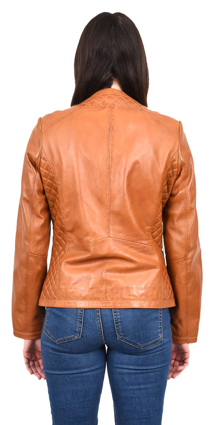 DR209 Smart Quilted Biker Style Jacket Tan 4