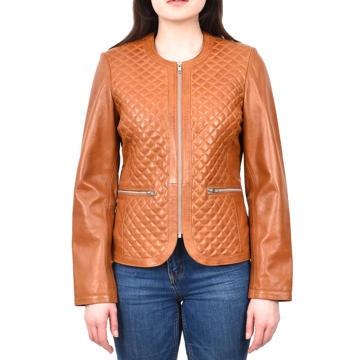 DR209 Smart Quilted Biker Style Jacket Tan 1