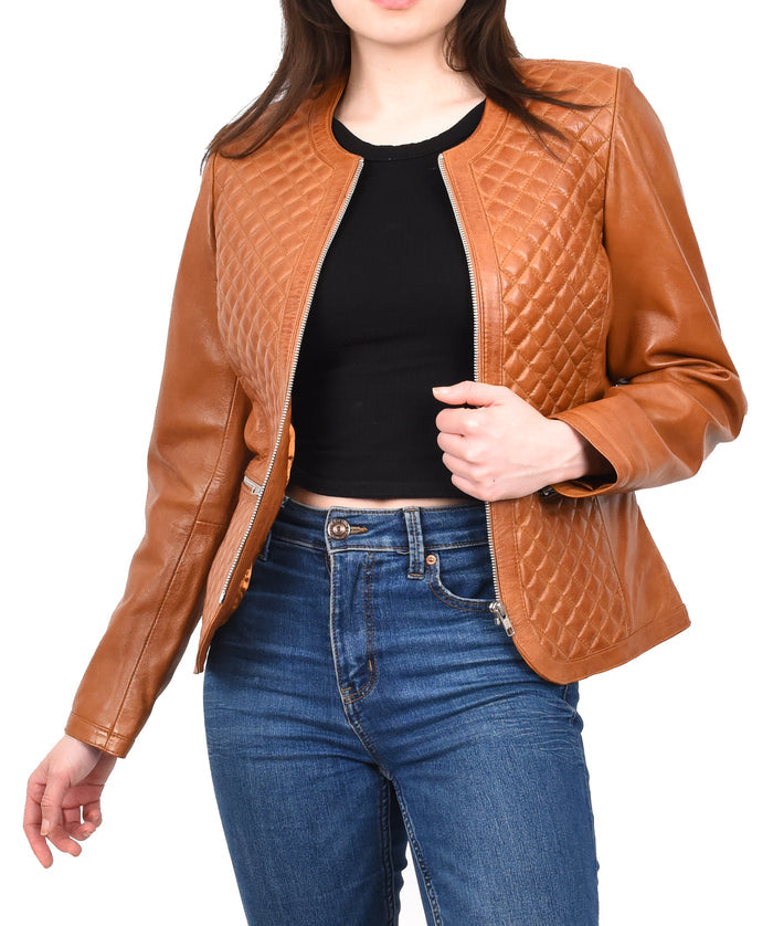 DR209 Smart Quilted Biker Style Jacket Tan 9