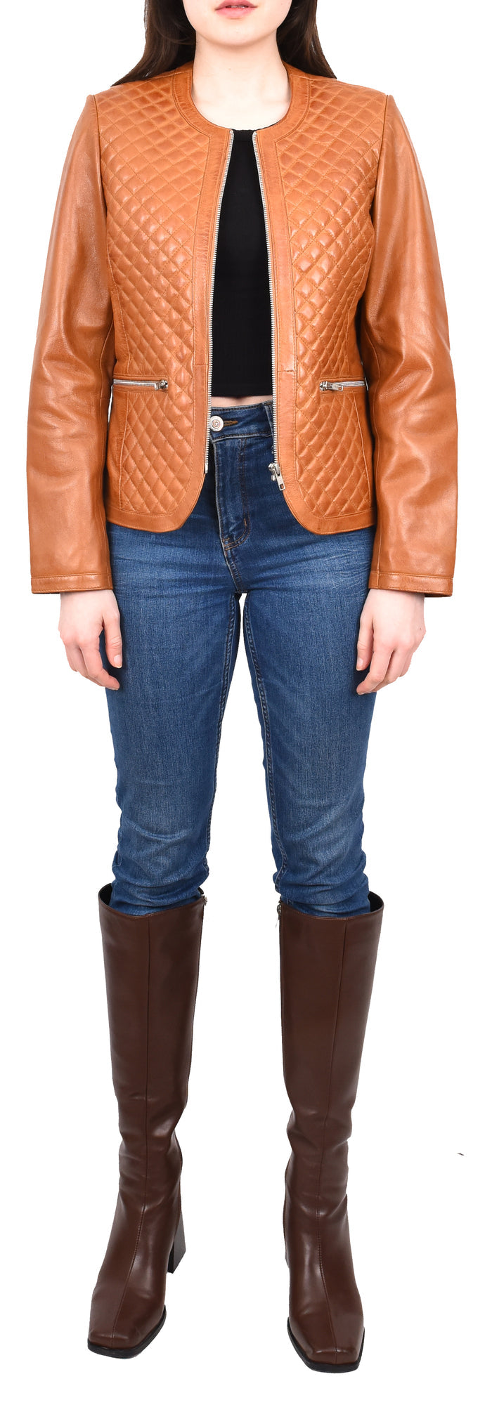 DR209 Smart Quilted Biker Style Jacket Tan 7