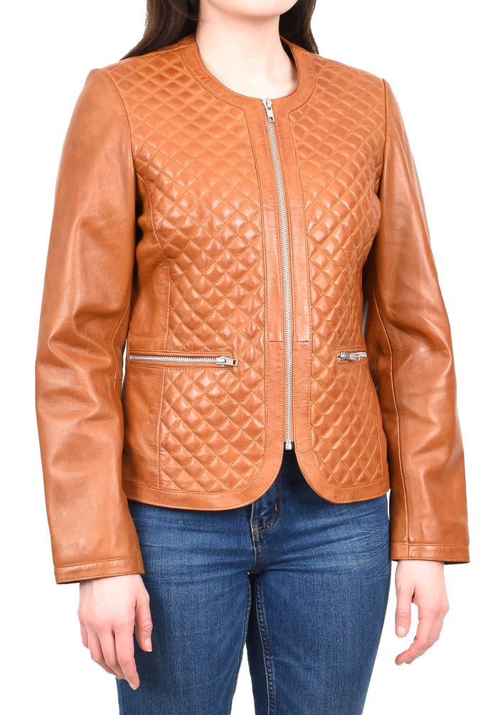 DR209 Smart Quilted Biker Style Jacket Tan 6