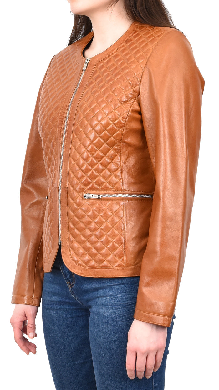 DR209 Smart Quilted Biker Style Jacket Tan 2