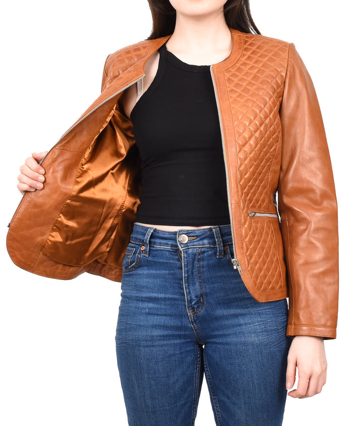 DR209 Smart Quilted Biker Style Jacket Tan 10
