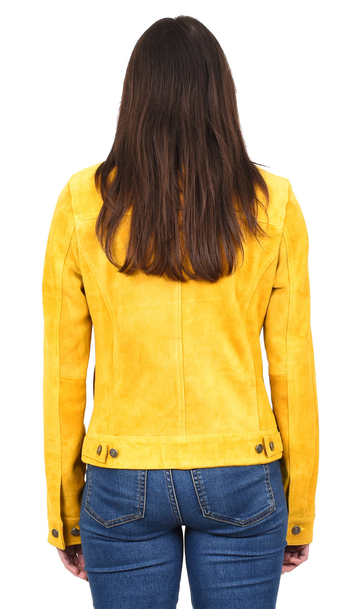 DR213 Women's Retro Classic Levi Style Leather Jacket Yellow 4
