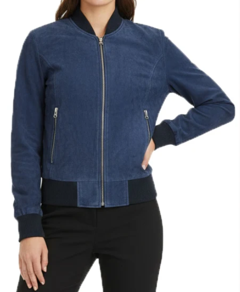 Women’s Suede Bomber Jacket Sadie Blue
