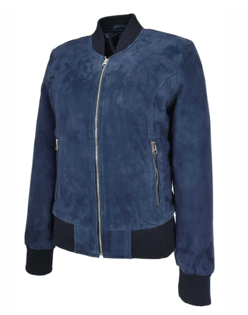 Women’s Suede Bomber Jacket Sadie Blue