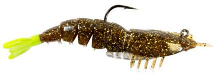 Z-Man EZ ShrimpZ 3 1/2 inch Rigged w/ Mustad Weighted Hook 2 pack - Rootbeer Chartreuse